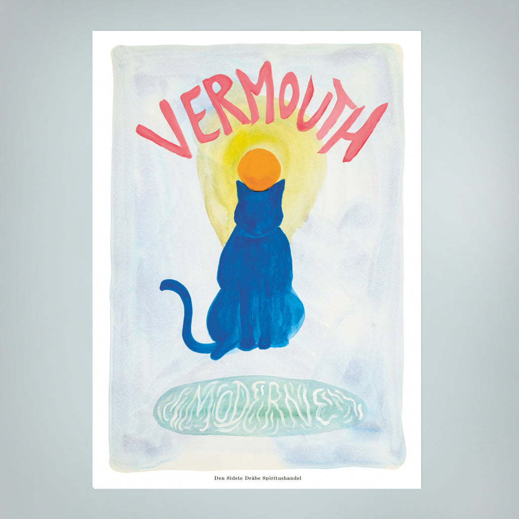 Vermouth, måne og kat-plakat