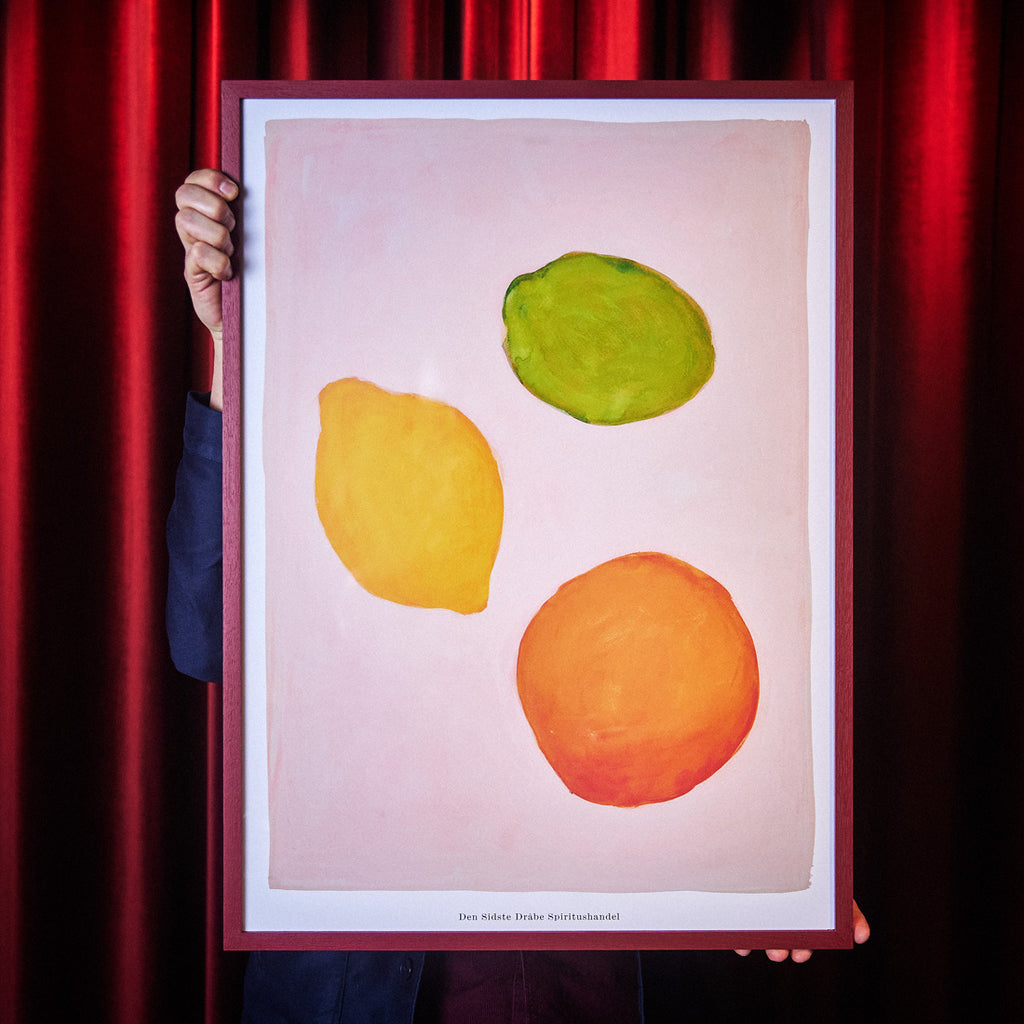 Tre citrusfrugter og lyserød - plakat